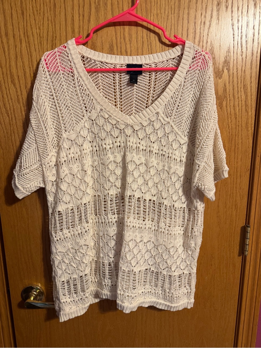 Daytrip Cream Open-Knit V-Neck Pullover